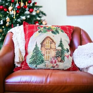 Envogue House In Red Christmas Holiday Accent Pillow NEW